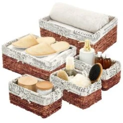 Set Of 5 Brown Woven Storage Nesting Baskets For Closet Organization, Bathroom Shelves, Pantry, Vanity, Bathroom, Small, Rectangular, 3 Sizes -Decor Haven Shop GUEST 403e3d7a 27e7 48cd a107 9693127814f6