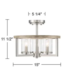 Possini Euro Design Senna Modern Industrial Ceiling Light Semi Flush Mount Fixture 15" Wide Brushed Nickel Gray Wood 3-Light Clear Glass For Bedroom -Decor Haven Shop GUEST 41460016 ab58 486a b506 19c5916f30b8