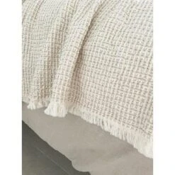 Ivory & Taupe Cotton Waffle Weave Bed Blanket - Anaya -Decor Haven Shop GUEST 42187953 842c 46af af0f 65da7aea3134