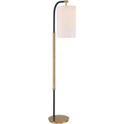 Possini Euro Design Sausalito Mid Century Modern Downbridge Floor Lamp 67" Tall Warm Gold Black Metal Linen Cylinder Shade For Living Room Reading -Decor Haven Shop GUEST 445aba6b dd36 4b8e 8106 e7d50d67ca60