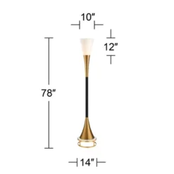 Possini Euro Design Piazza Modern Torchiere Floor Lamp With Gold Riser 78" Tall Black Brass Metal White Glass Shade For Living Room Bedroom Office -Decor Haven Shop GUEST 459b6ef3 ed87 422d 9a78 b4ab9167e388