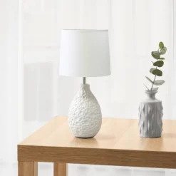 14.17" Traditional Ceramic Texture Thumbprint Tear Drop Table Desk Lamp With Tapered White Shade White - Creekwood Home -Decor Haven Shop GUEST 4602750b c70d 4fca 8f7e 05e3b1f97ee8