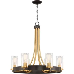 Stiffel Ferrers Dark Bronze Gold Chandelier 26" Wide Clear Glass Shade 6-Light Fixture For Dining Room House Foyer Kitchen Island Entryway Bedroom -Decor Haven Shop GUEST 4698da91 0c4a 43d9 a781 b2b682395349