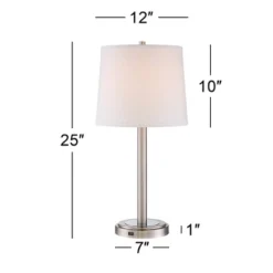 360 Lighting Camile Modern Table Lamps 25" High Set Of 2 Brushed Nickel With USB Charging Port Off White Drum Shade For Living Room Office House Desk -Decor Haven Shop GUEST 4834b278 013c 4614 b210 0838bf7afeb4