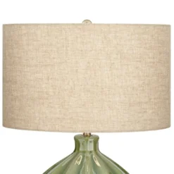 360 Lighting Modern Table Lamp With USB Charging Port 20.5" High Green Ribbed Ceramic Oatmeal Fabric Drum Shade For Bedroom Desk (Color May Vary) -Decor Haven Shop GUEST 4834d73a ef63 4f38 bd76 bd4a0f3762fc