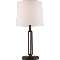 Franklin Iron Works Javier Industrial Table Lamp 24 1/2" High Bronze With USB Charging Port White Drum Shade For Bedroom Living Room Bedside Home Desk -Decor Haven Shop GUEST 4d1ea184 e7c5 48f3 abb6 aa4071b25735