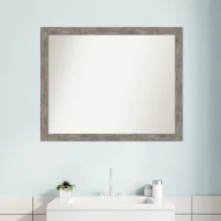 31" X 25" Non-Beveled Marred Wood Bathroom Wall Mirror Pewter - Amanti Art -Decor Haven Shop GUEST 508f40e0 6bbd 4290 a817 ed197954bd0e