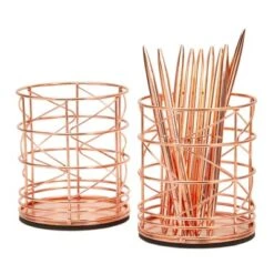 Juvale 2 Pack Rose Gold Pen Holder, Metal Wire Pink Pencil Holder For Desk, Office And School Supplies, Makeup Brush Organizer For Vanity, 3.6 X 4 In -Decor Haven Shop GUEST 5185d6ba 9140 439e be59 435c66c5c083