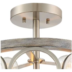 Franklin Iron Works Salima Rustic Farmhouse Ceiling Light Semi Flush Mount 16" Wide Brushed Nickel Gray Wood 3-Light LED For Bedroom Living Room House -Decor Haven Shop GUEST 525e1792 2bf2 45aa 8272 2732f0c87a38