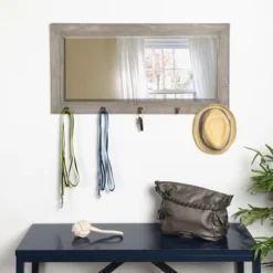 36" X 18" Pub Mirror With Metal Hooks Gray - DesignOvation -Decor Haven Shop GUEST 53fe36f3 a66e 48b4 ae4c def905ba3fe5