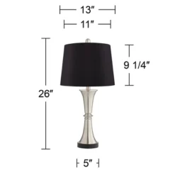 360 Lighting Seymore Modern Table Lamps 26" High Set Of 2 Silver With USB Charging Port LED Touch On Off Black Faux Silk Drum Shade For Bedroom Desk -Decor Haven Shop GUEST 55412ef0 d3d6 4b5d 8249 88398273a629