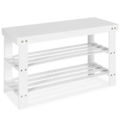 Costway Bamboo Shoe Rack Bench 3-Tier Storage Shelf Holder Home Entryway Hallway White -Decor Haven Shop GUEST 56666032 e1e1 4182 8fce cfa12b511d32