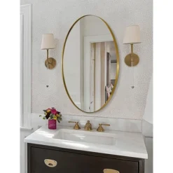 ANDY STAR T03-S10-O2230G Modern Decorative 22 X 30 Inch Oval Wall Mounted Hanging Bathroom Vanity Mirror With Stainless Steel Metal Frame, Gold -Decor Haven Shop GUEST 56fc394c a4f1 4118 9298 c30f5ab21036