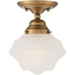 Regency Hill Schoolhouse Floating Modern Farmhouse Ceiling Light Semi Flush Mount Fixture 7" Wide Brass White Glass Shade For Bedroom Living Room Home -Decor Haven Shop GUEST 57bf5865 af6e 483d a666 286de7e76a72