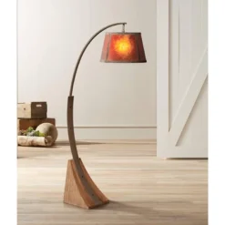 Franklin Iron Works Mission Arc Floor Lamp With USB Charging Port 66 1/2" Tall Dark Rust Amber Mica Shade For Living Room Reading -Decor Haven Shop GUEST 5803141b 1aa2 4015 895f a3b8f8d986a3