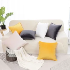 PiccoCasa Velvet Pom-Pom Solid Soft Square Cushion Throw Pillow Covers 4Pcs -Decor Haven Shop GUEST 5be6ea59 3e2b 45cc be87 085937ec43f5