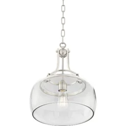 Franklin Iron Works Charleston Brushed Nickel Pendant 13 1/2" Wide Modern LED Clear Glass Shade For Dining Room House Foyer Kitchen Island Entryway -Decor Haven Shop GUEST 5c655060 cb30 4a9f 8445 ea3756b9ac13