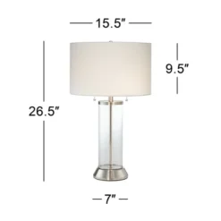 Possini Euro Design Fritz Modern Table Lamp 26 1/2" High Silver Clear Glass Column With USB And AC Power Outlet In Base Drum Shade For Bedroom Desk -Decor Haven Shop GUEST 6119309c 0f87 4af7 ae8c 63aeb091be4f