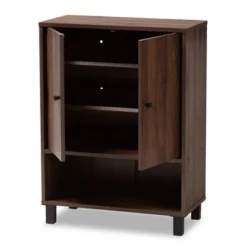 Rossin Walnut Finished 2 Door Wood Entryway Shoe Storage Cabinet Brown - Baxton Studio -Decor Haven Shop GUEST 61f923fd ec6b 45f5 a66d acd95cf36d16