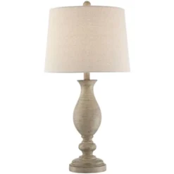 Regency Hill Serena Country Cottage Table Lamps 27 1/2" Tall Set Of 2 Beige Gray Oatmeal Fabric Drum Shade For Bedroom Living Room Bedside Nightstand -Decor Haven Shop GUEST 61fd2ff8 95ff 45b4 9c3b 6a53c6df1ffc