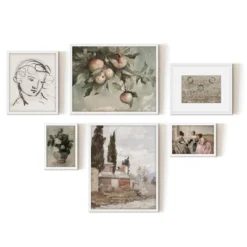 Americanflat 6 Piece Vintage Gallery Wall Art Set - Chickadee, Apple Tree Watercolor, Portrait Sketch, Afghan Rug By Maple + Oak -Decor Haven Shop GUEST 647deee8 9816 42a6 97ff e3d6ac898c41