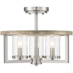 Possini Euro Design Senna Modern Industrial Ceiling Light Semi Flush Mount Fixture 15" Wide Brushed Nickel Gray Wood 3-Light Clear Glass For Bedroom -Decor Haven Shop GUEST 66823a90 d9b1 40d9 9cf1 956b7031d5f8