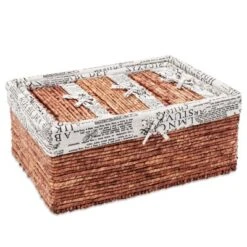 Set Of 5 Brown Woven Storage Nesting Baskets For Closet Organization, Bathroom Shelves, Pantry, Vanity, Bathroom, Small, Rectangular, 3 Sizes -Decor Haven Shop GUEST 668a33da 2d7c 4251 8f03 6d77f4c54326