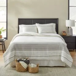 Alternating Pinstripe Comforter & Sham Set Gray/Cream - Hearth & Hand™ With Magnolia -Decor Haven Shop GUEST 675d60c1 b13c 44e3 9260 4a8efb0c0e38