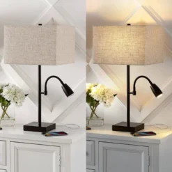 (Set Of 2) 25.5" 2-Light Austin Farmhouse Industrial Table Lamp With USB Charging Oil Rubbed Bronze (Includes LED Light Bulb) - JONATHAN Y -Decor Haven Shop GUEST 688e2cb2 f3f9 448e b1bf 3092bfdc02b5