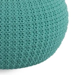 Holloway Round Knitted PET Polyester Pouf Aqua - WyndenHall -Decor Haven Shop GUEST 68a696e9 6f94 4049 b590 54af6ed8738d