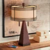 Franklin Iron Works Niklas Industrial Table Lamp 26" High Hammered Bronze With USB Charging Port Double Shade For Bedroom Living Room Bedside Desk -Decor Haven Shop GUEST 69c1858b 29b3 46f4 bec1 d43893174d9d