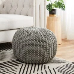 Cheer Collection 18" Round Cable Knit Pouf Ottoman -Decor Haven Shop GUEST 6a0cdfe7 b459 4334 9522 c7b3b14a70f1