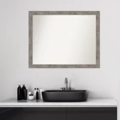 31" X 25" Non-Beveled Marred Wood Bathroom Wall Mirror Pewter - Amanti Art -Decor Haven Shop GUEST 6ad17778 61d2 4020 b7da e8fb993955e1