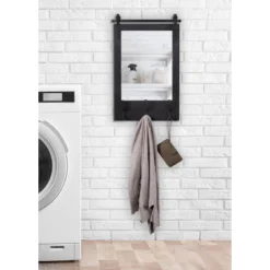 18" X 28" Cates Functional Wall Mirror Black - Kate & Laurel All Things Decor -Decor Haven Shop GUEST 701c2188 f4b9 4d3d be70 ae5bbc47ec4a