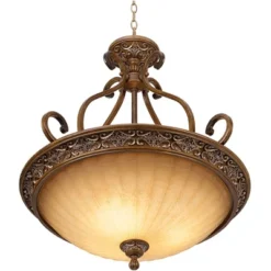 Kathy Ireland Sterling Estate Golden Bronze Pendant Chandelier 26 1/2" Wide Rustic Champagne Bowl Shade 3-Light Fixture For Dining Room Kitchen Island -Decor Haven Shop GUEST 706706a2 27d1 4081 976d a8f40b5ff410