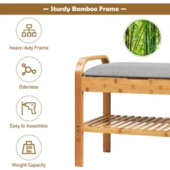 Costway Shoe Rack Bench Bamboo W/Cushioned Seat&Storage Shelf Padded Seat Shoe Bench -Decor Haven Shop GUEST 716265d9 c6a1 4424 99d9 92c49868bc5d