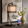 Franklin Iron Works Gentry Industrial Desk Lamp 22" High Oil Rubbed Bronze Faux Wood Cage With USB And AC Power Outlet In Base Oatmeal Shade For Desk -Decor Haven Shop GUEST 7219ee7a b9d7 4ff7 a2e6 316b46a86831