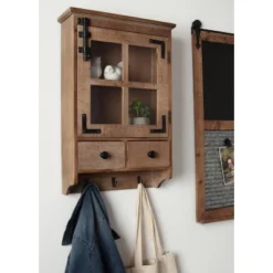 Hutchins Decorative Farmhouse Wood Wall Cabinet With Window Pane Glass Door Rustic Brown - Kate & Laurel All Things Decor -Decor Haven Shop GUEST 7553564d 7e1c 4ce2 920b 8981123d08c2