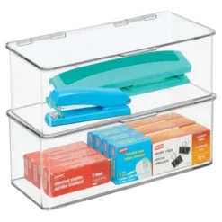 MDesign Plastic Stackable Home Office Supplies Storage Box - 2 Pack, Clear -Decor Haven Shop GUEST 781cb3b1 09c8 4084 b498 adec03dfbf49