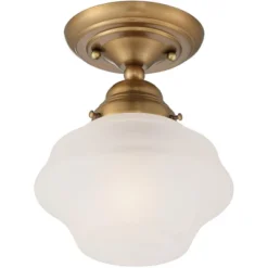 Regency Hill Schoolhouse Floating Modern Farmhouse Ceiling Light Semi Flush Mount Fixture 7" Wide Brass White Glass Shade For Bedroom Living Room Home -Decor Haven Shop GUEST 785dc7e2 95ea 4e7b 8deb d0fd2a55e786