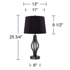 360 Lighting Heather Modern Industrial Table Lamps 25 3/4" High Set Of 2 Dark Iron With USB Charging Port Black Faux Silk Drum Shade For Bedroom Desk -Decor Haven Shop GUEST 787b6d95 c64a 499b a39f 55fbba9eb732