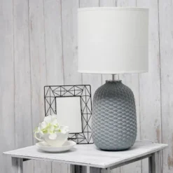 20.4" Traditional Ceramic Purled Texture Bedside Table Desk Lamp With White Fabric Drum Shade Gray - Simple Designs -Decor Haven Shop GUEST 7a9dd3ee 2867 4765 af2e 9f737082be84