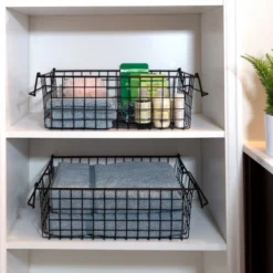 Set Of 2 Storage Bins - Basket Set For Toy, Kitchen, Closet, And Bathroom Storage - Large Shelf Organizers With Handles By Home-Complete (Black) -Decor Haven Shop GUEST 7abab777 c968 4266 bc2c c65eb536c22b