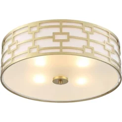 Stiffel Modern Art Deco Ceiling Light Flush Mount Fixture Gold 18" Wide Open Grid Fabric Drum Shade Bedroom Kitchen -Decor Haven Shop GUEST 7c2f529b 1d9a 453e 9ef9 f4aff6faa1c6