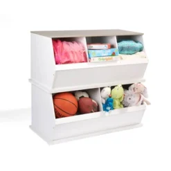 Badger Basket Two Bin Stackable Storage Cubby White/Gray Woodgrain -Decor Haven Shop GUEST 7eb89f7a 56dd 4ae5 9540 21475774645e