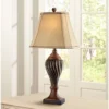 Regency Hill Traditional Table Lamp 28.5" Tall Carved Two Tone Brown Urn Shaped Beige Fabric Shade For Living Room Family Bedroom Bedside -Decor Haven Shop GUEST 82f24f84 6a63 4152 b6d8 941be0742c9b