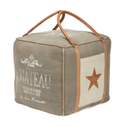 Canvas Pouf With Faux Leather Detail Gray - Olivia & May -Decor Haven Shop GUEST 83931d25 a11a 465a b660 f288fb11fee2