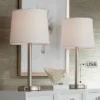 360 Lighting Camile Modern Table Lamps 25" High Set Of 2 Brushed Nickel With USB Charging Port Off White Drum Shade For Living Room Office House Desk -Decor Haven Shop GUEST 84c5dca7 2203 4258 8612 8e5d99cf46f8