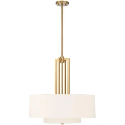 Possini Euro Design Sundry Warm Brass Pendant Chandelier 24" Wide Modern Double Drum Shades 4-Light Fixture For Dining Room House Foyer Kitchen Island -Decor Haven Shop GUEST 85306f37 58dd 4887 858b 85bfc76e49de