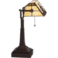 Robert Louis Tiffany Traditional Piano Banker Desk Table Lamp 17" High With AC Power Outlet Bronze Floral Art Glass Bedroom Office -Decor Haven Shop GUEST 87f1a2d1 ce70 4d39 befb 727194d1e990